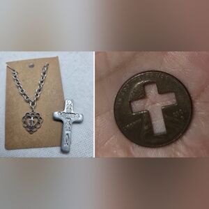 Silvertone Heart Cross Bracelet with Free Gift